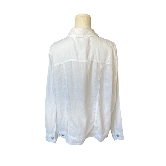 Jones & Co Womens 100% Linen White Button Down Top Size 1X Ivory Coastal Preppy - Picture 4 of 6